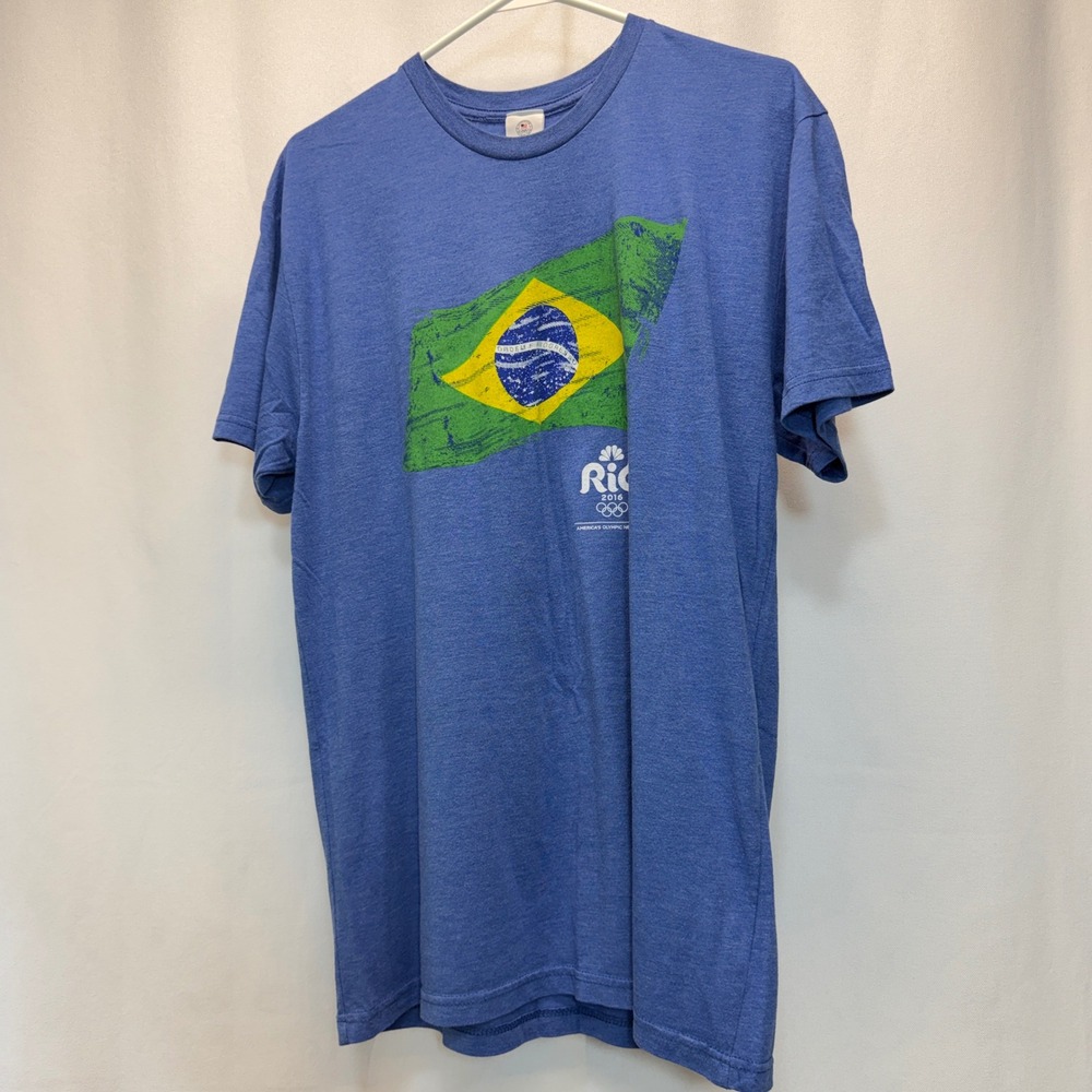 Rio 2016 Olympics T-Shirt Mens XL Team Apparel Blue Brazil Flag Team USA Graphic